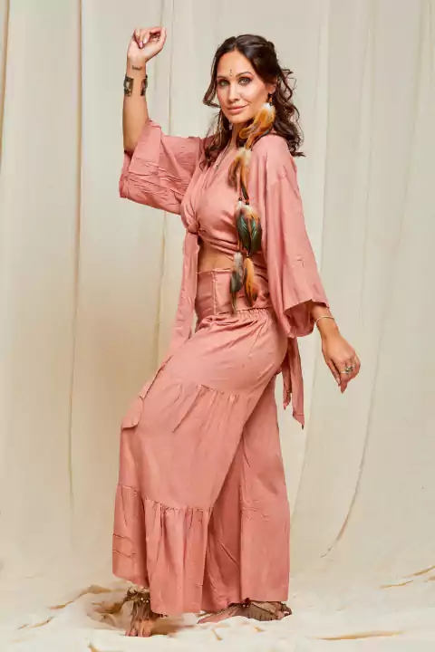 PANTALON PALAZO ZARA LISO ROSA