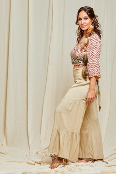 PANTALON PALAZO ZARA LISO BEIGE - comprar online