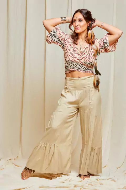 PANTALON PALAZO ZARA LISO BEIGE