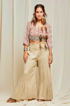 PANTALON PALAZO ZARA LISO BEIGE en internet