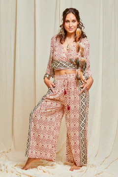 PANTALON ALMA BLOCK PRINT ROJO