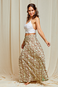 FALDA LARGA AINE VERDE FLORES