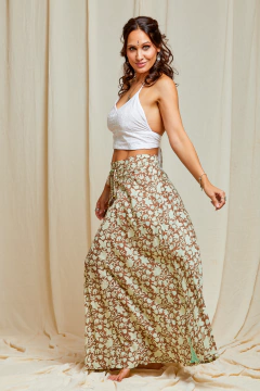 FALDA LARGA AINE VERDE FLORES