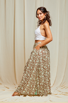 FALDA LARGA AINE VERDE FLORES - tienda online