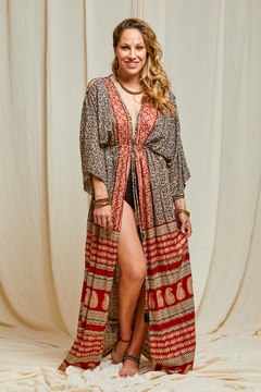 KIMONO LARGO BRAHMA BLOCK PRINT NEGRO en internet