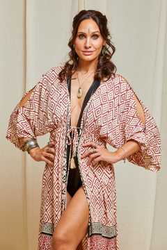 KIMONO LARGO BRAHMA BLOCK PRINT ROJO - comprar online