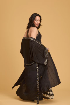 KIMONO LARGO TRIBAL NEGRO LISO - tienda online