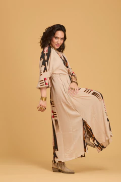 VESTIDO LARGO TRIBAL SEDA BEIGE