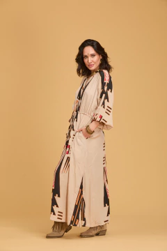 Imagen de VESTIDO LARGO TRIBAL SEDA BEIGE