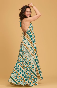VESTIDO LARGO VENUS TRIBAL TURQUESA - comprar online