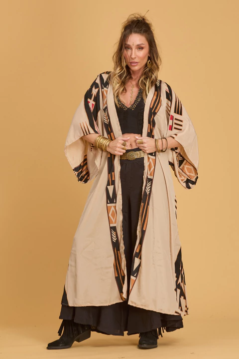 KIMONO KRISHNA LARGO TRIBAL BEIGE - comprar online