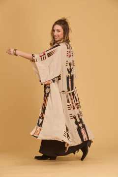 KIMONO KRISHNA LARGO TRIBAL BEIGE - Milega