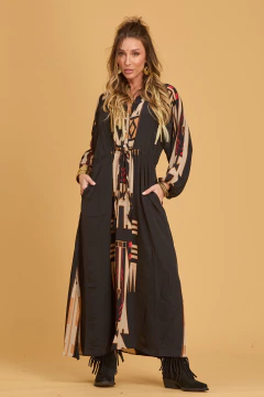 Imagen de VESTIDO LARGO TRIBAL SEDA NEGRO