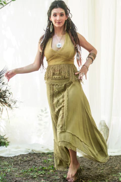 TOP CON FLECOS OLIVA - tienda online