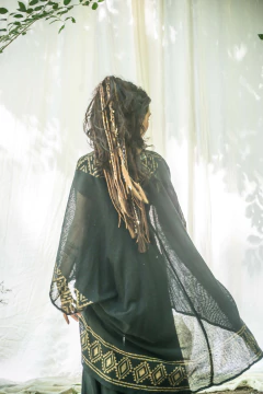 KIMONO BLOCK PRINT NEGRO GOLD - Milega