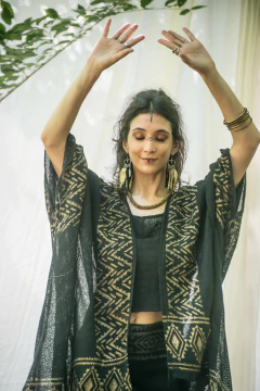 KIMONO BLOCK PRINT NEGRO GOLD