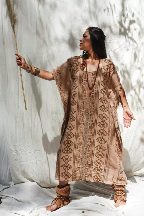 TUNICA LARGA BLOCK PRINT TOSTADA