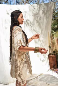 TUNICA CORTA BLOCK PRINT NATURAL - Milega