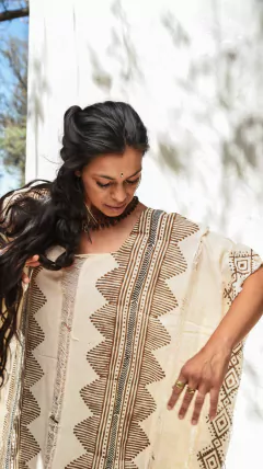 TUNICA CORTA BLOCK PRINT NATURAL - comprar online