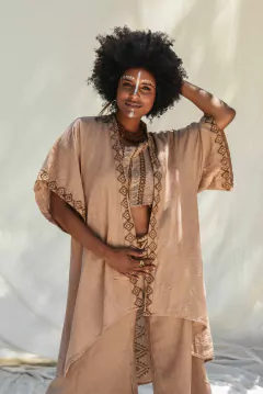 KIMONO BLOCK PRINT TOSTADO