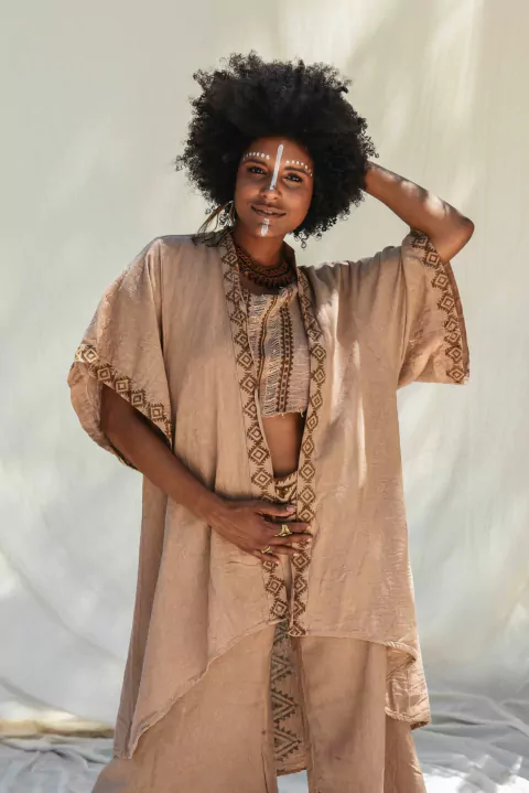 KIMONO BLOCK PRINT TOSTADO