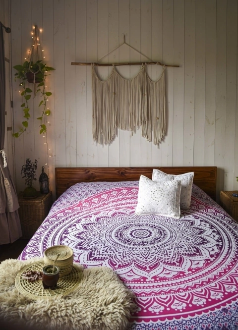 Cover White Mandala Lunar 2 plazas fucsia