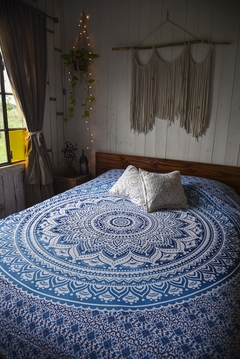 Cover White Mandala Lunar 2 plazas azul - comprar online