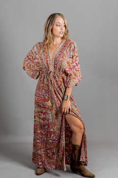 VESTIDO LARGO DEVI GOLD ROSA - comprar online