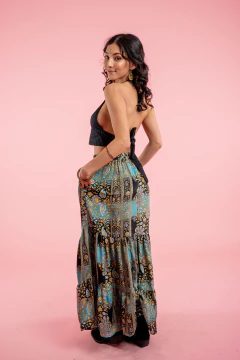 FALDA LARGA MAEVE NEGRA/TURQUESA - tienda online