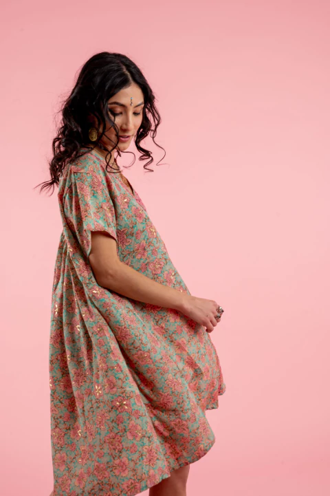 VESTIDO CORTO PETUNIA VERDE/ROSA