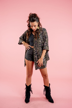 KIMONO CORTO VISHNU NEGRO GOLD - comprar online