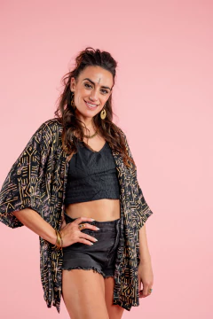 KIMONO CORTO VISHNU NEGRO GOLD - tienda online