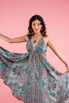 VESTIDO LARGO KALI TURQUESA - comprar online