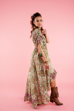 VESTIDO LARGO DURGA CELESTE GOLD - Milega