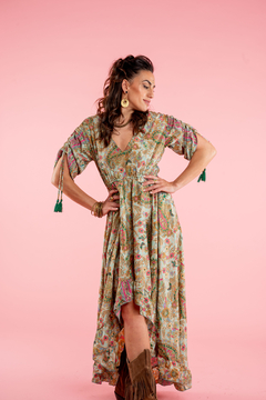 VESTIDO LARGO DURGA CELESTE GOLD - comprar online