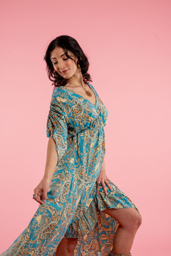 VESTIDO LARGO DURGA TURQUESA GOLD - Milega