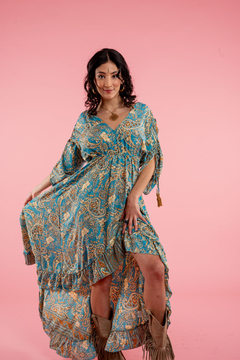 VESTIDO LARGO DURGA TURQUESA GOLD en internet
