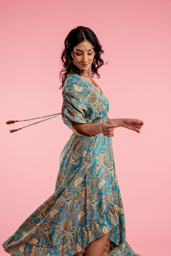 VESTIDO LARGO DURGA TURQUESA GOLD - comprar online