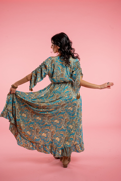 VESTIDO LARGO DURGA TURQUESA GOLD - Milega