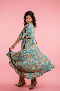 VESTIDO LARGO DURGA TURQUESA GOLD