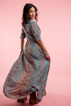 VESTIDO LARGO SHAKTI TURQUESA GOLD - tienda online