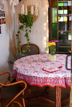 Mantel circular Block Print fucsia