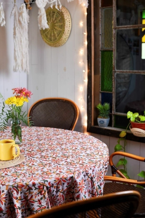 Mantel circular Block Print naranja XL