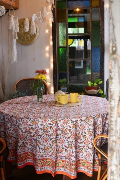 Mantel circular Block Print naranja XL - comprar online