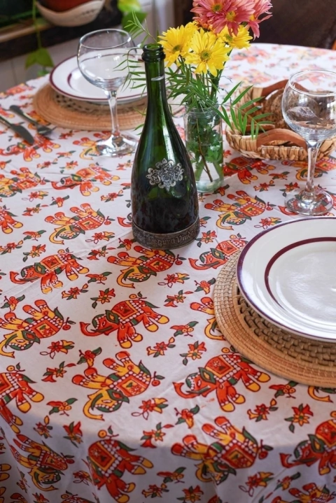 Mantel circular Block Print XL