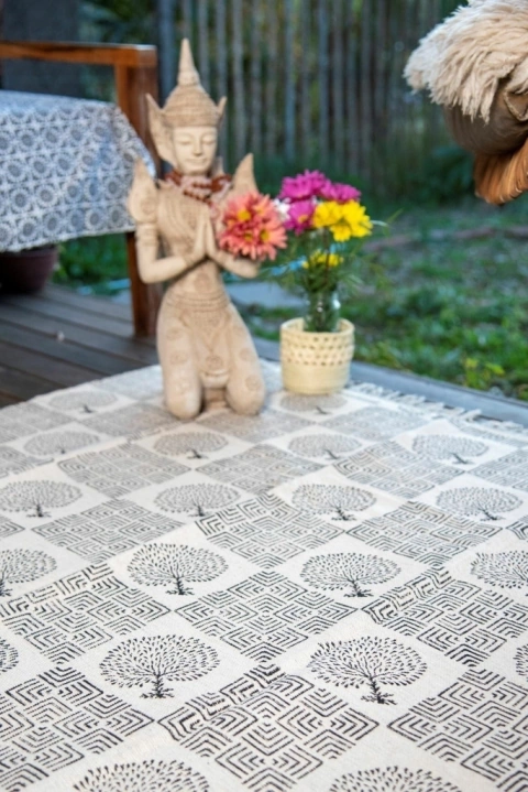 Alfombra Block Print Black & White Arbol