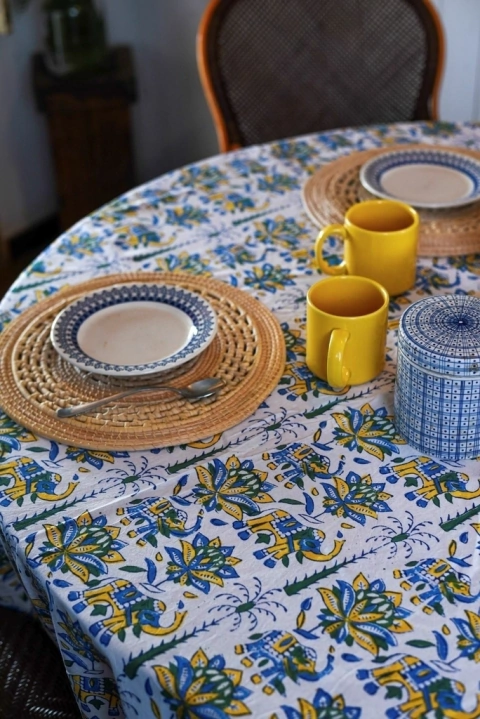 Mantel circular Block Print XL azul