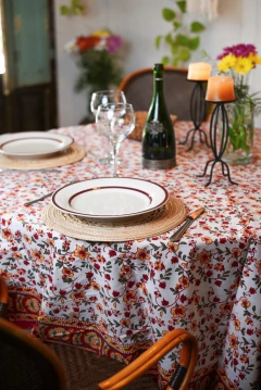 Mantel circular Block Print XL Rojo