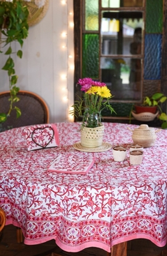 Mantel circular Block Print rosa