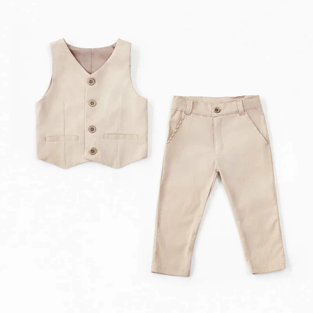 Conjunto (Chaleco +Pantalón) Beige gabardina liviana